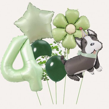 Набір з 10 кульок на четвертий день народження песика Fiesta - Green Daisy Dog