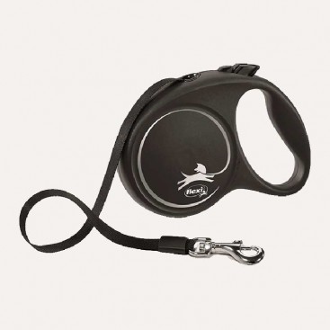 Черная рулетка S с ленточным поводком 5м Flexi - Black Design