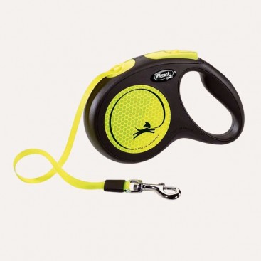 Черная рулетка M с ленточным поводком 5м - Black Flexi Neon