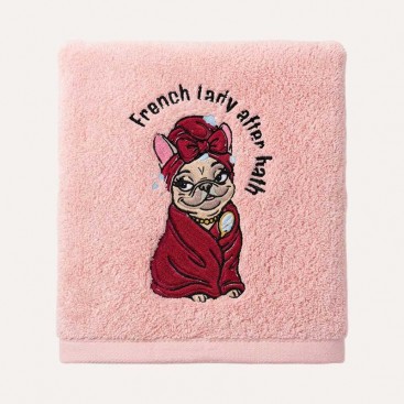 Махровий рушник для домашніх улюбленців Bark&Tail - French Lady After Bath (50×100 см), ніжно-рожеви