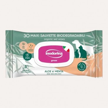 Вологі біорозкладні серветки для собак і котів Inodorina - Salv Green aloe vera and mint, 30 шт