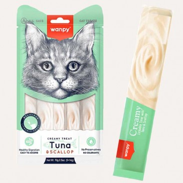 Лакомство для кошек Wanpy Tuna&Scallop Creamy Treat тунец с гребешком 5 стик по 14 г