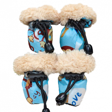 Меховые ботинки для собак Yaodhaod - Monkey Print Pet Shoes blue, М-3 (4,5х3,5см)